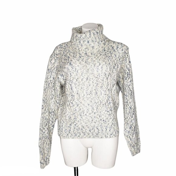 Liz Wear Vintage 90s Geometric Blue White Chunky Knit Sweater Pullover Medium - Picture 2 of 3